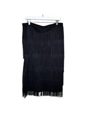 Aomei Black Layered Fringe Straight Skirt, Dancing Skirt, Size 2XL